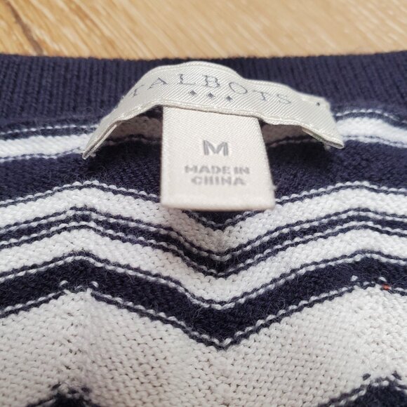 Talbots Womens Sweater Vest Size M 100% Cotton Blue White Chevron Preppy Casual - Picture 3 of 11